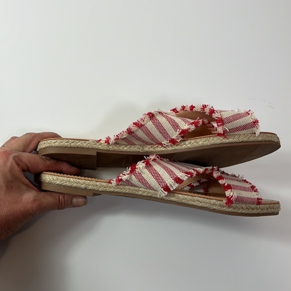 Lulus Sandals Espadrilles Flats  Fringed Canvas Striped Straps Red Women 10 - Picture 6 of 12